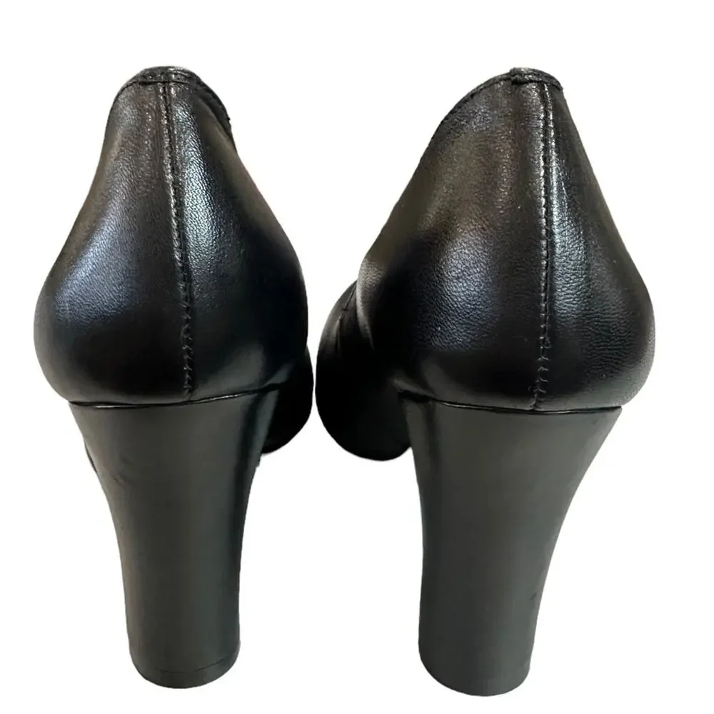GIANNI Bini black‎ leather highstep rounded toe retro look pumps size 6 - Picture 4 of 8
